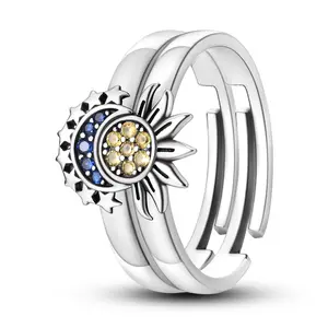 NARMO S925 Silver Plated Sun, Moon and Star Ring with Cubic Zirconia - The perfect gift for her for birthdays, anniversaries and holidays