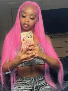 Long Straight Hot Pink Lace Front Wig for Women Pre Plucked Hair Line Glueless Hair Pink Lace Front Synthetic Wig Heat Resistant Fiber Hair Wig for Daily Use 32 Inch Lace Frontal Wig