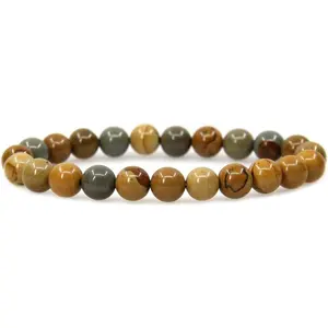 Natural Owyhee Picture Jasper Gemstone 8mm Round Beads Stretch Bracelet 7" Unisex