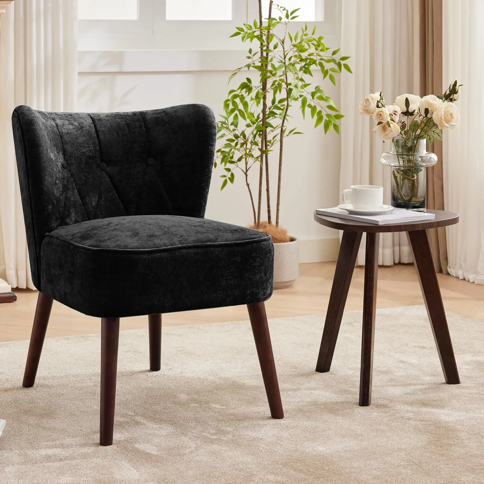 Sofa Chairs for Living Room, Upholstered Chair, Single Sofa Chair with Lounge Seat and Wood Legs for Bedroom,Office/Bedroom/Reading Spaces,Black