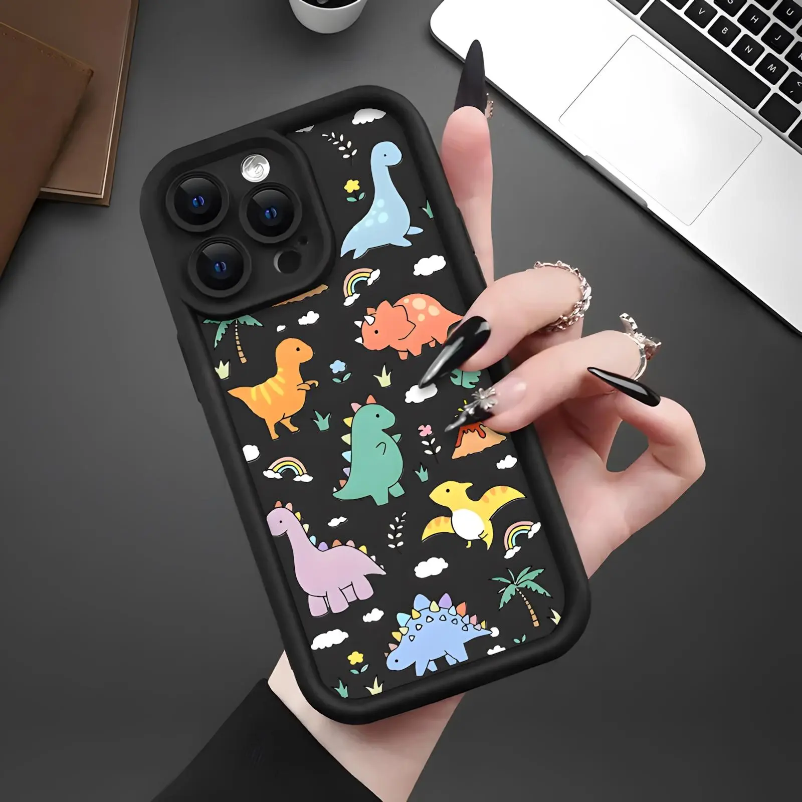 Cute Cartoon Dinosaur Pattern Phone Case, Decorative Phone Protector Cover, Phone Accessories Compatible with iPhone 11 12 13 14 15 16 17Pro Max/Pro/Plus