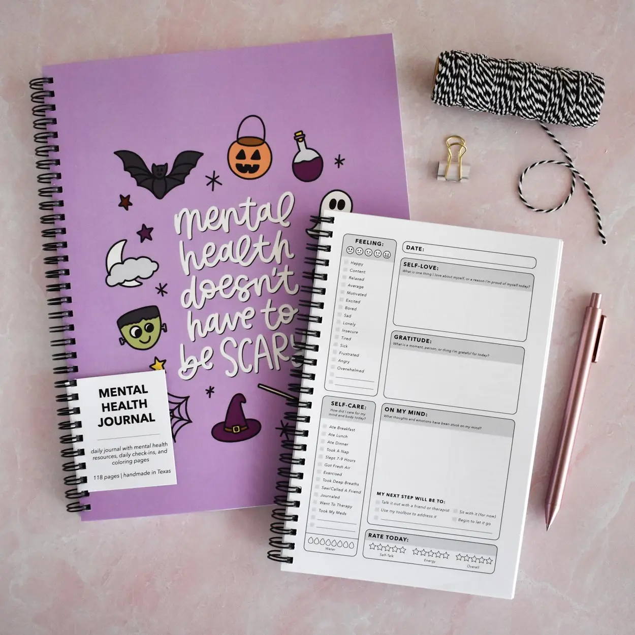 Mental Health / Scary Mental Health Journal - Daily Self Care Journal with Check-Ins, Resources, and Coloring