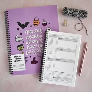 Mental Health / Scary Mental Health Journal - Daily Self Care Journal with Check-Ins, Resources, and Coloring