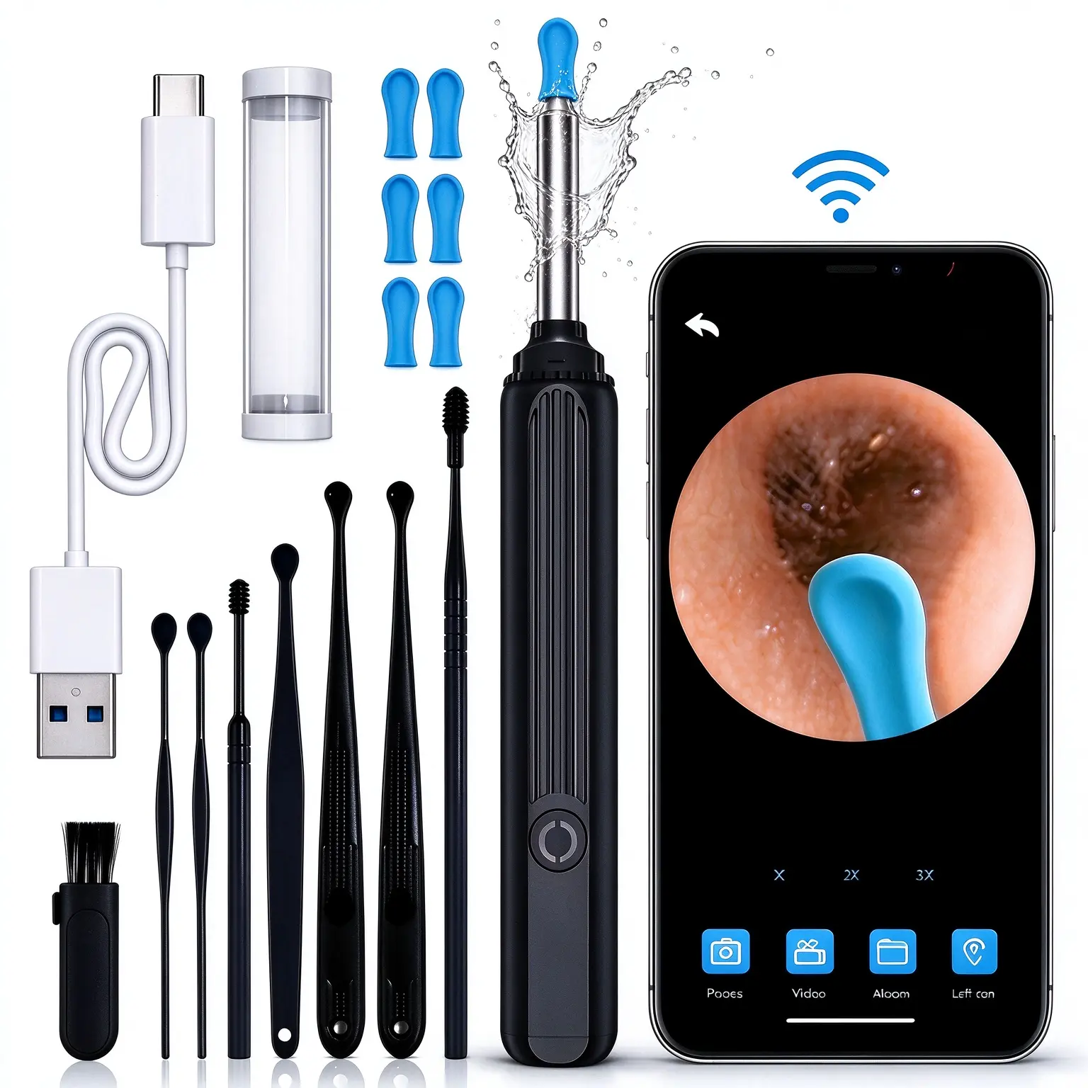 Earwax Removal Kit with Camera, Portable Type-C Rechargeable Ear Pick with Cleaning Tools, Waterproof Endoscope Ear Cleaner,for iphone and Andriod Phones