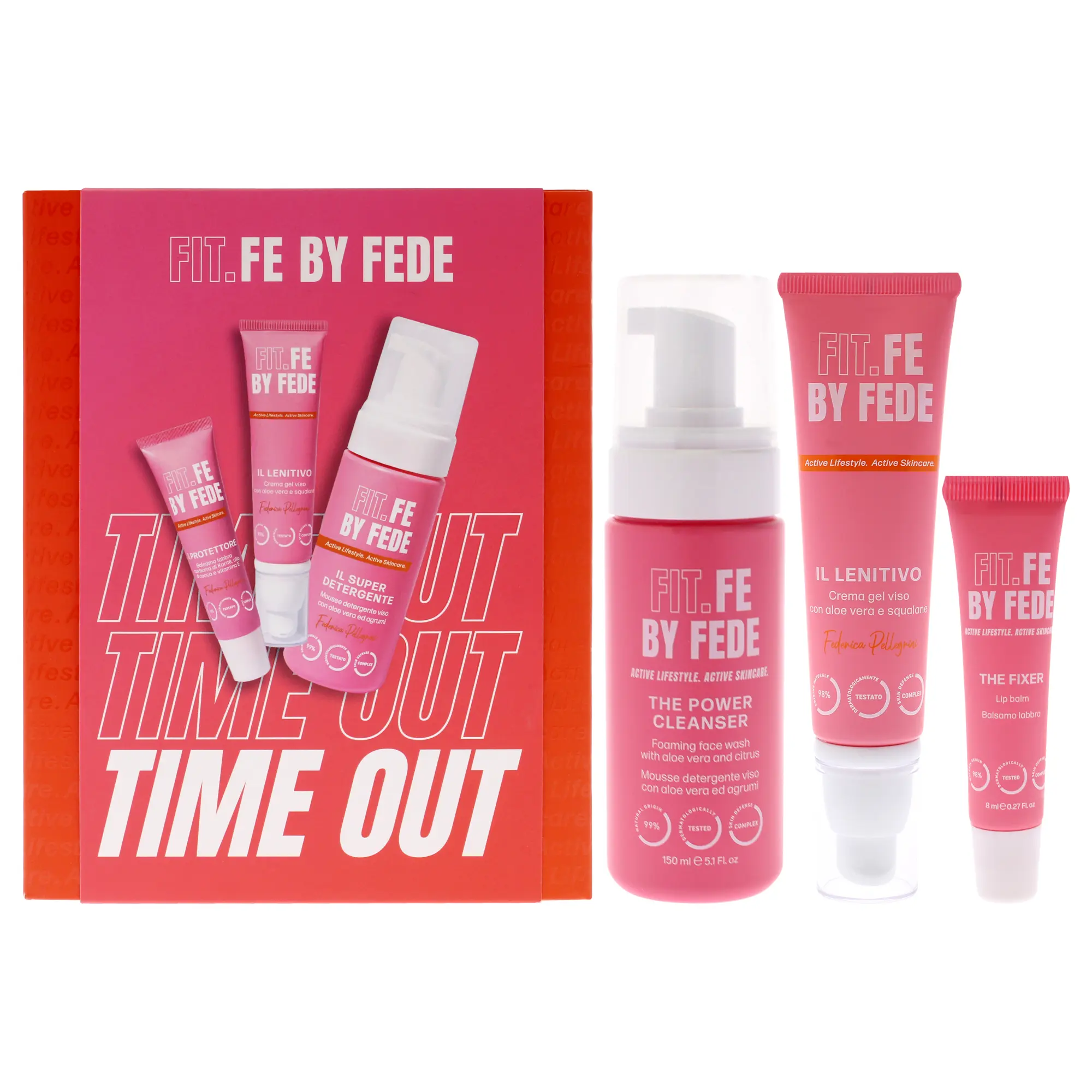 Active Lifestyle Time Out by Fit.Fe By Fede for Women Holiday Wellness Skincare Set - 3 Pc 5.1oz The Power Cleanser, 1.7oz The Reli