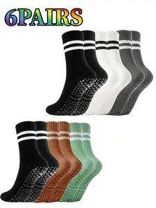 6 Pairs Women's Pilates Socks, Professional Anti-Slip Grip Design, Ideal for Yoga, Pilates, Ballet, Dance, Hospital Exercises