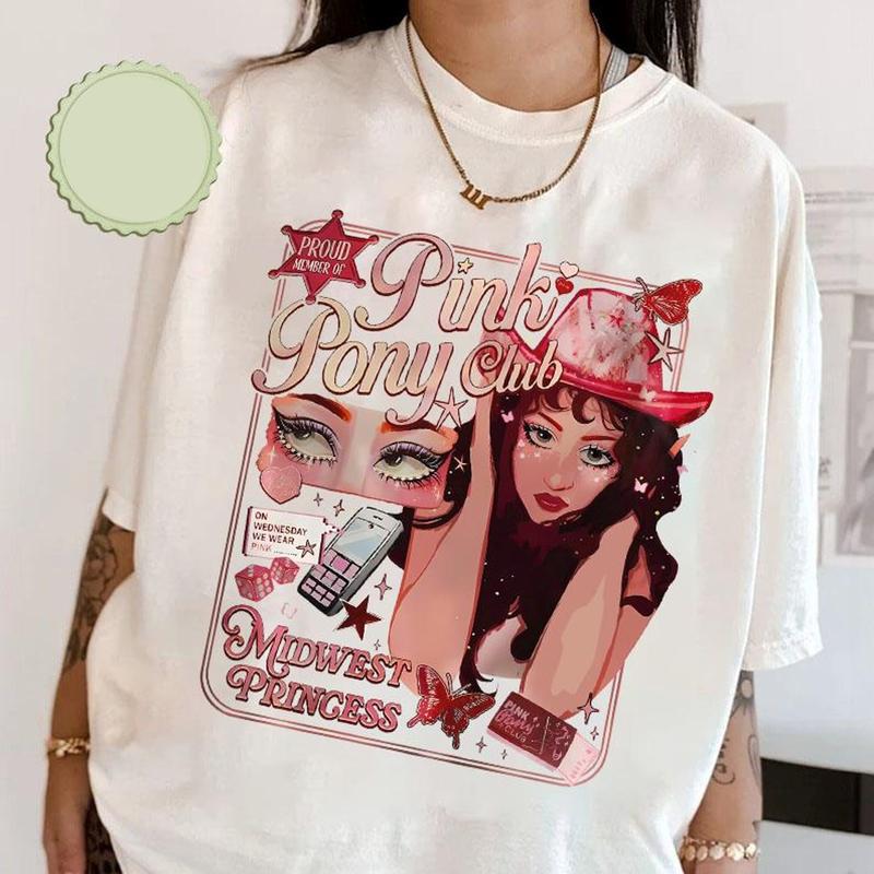 Chappell Roan Pink Pony Club Comfort Colors, Midwest Princess Tour 2024 Shirt, Sapphic Lesbian Wlw Pride Music Tee, Gift For Her Cotton Crewneck Sweater Womenswear Tops Women Lady