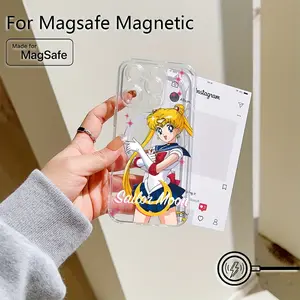 Transparent Magnetic Anti-Drop Soft Tpu Phone Case for iPhone 16 15 14 13 12 11 Pro Max Mini XR XS X 7 8 Plus, Sailor Moon Bunny Design