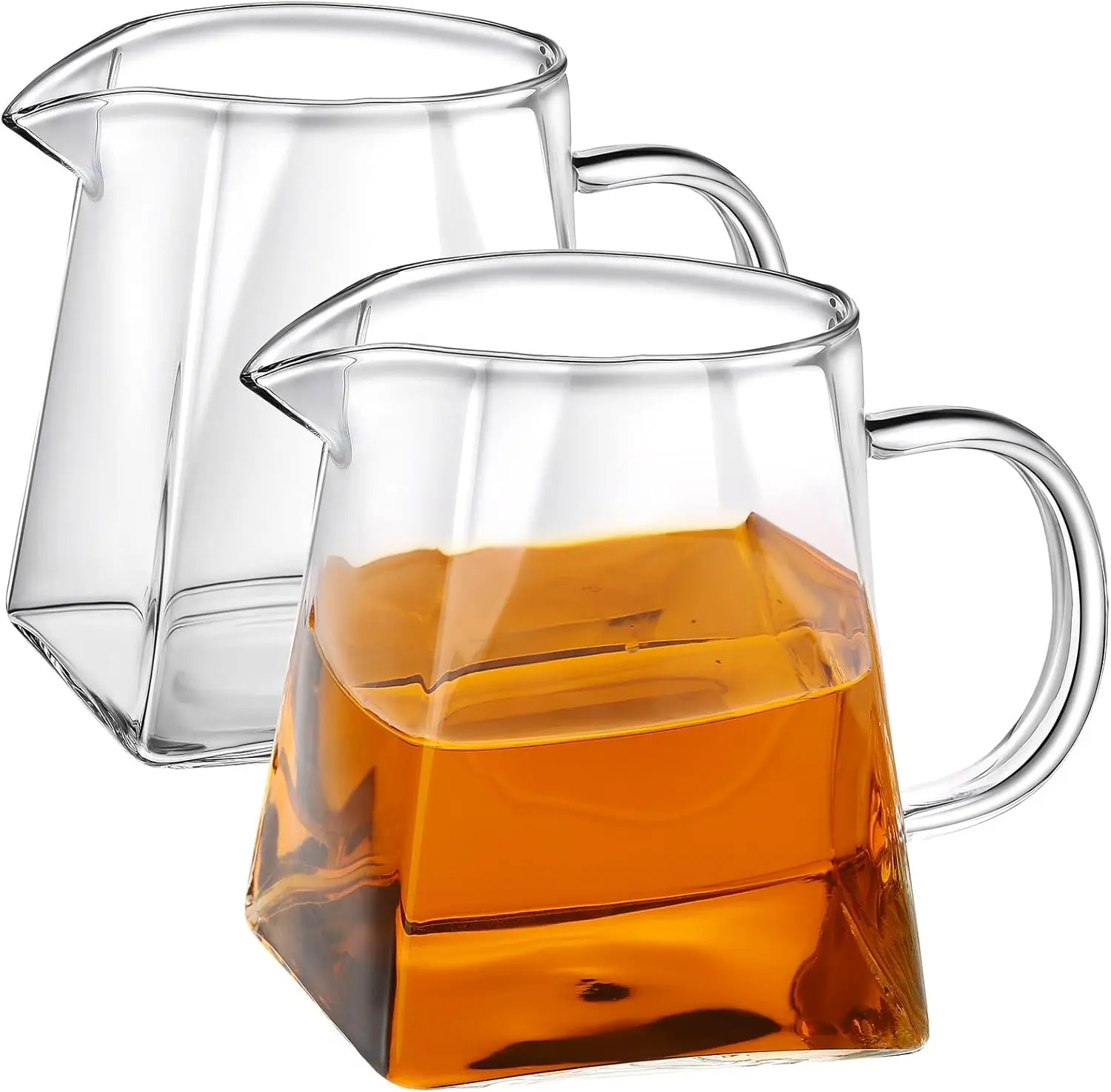 2 count Small Glass Creamer Pitcher with Spout Milk Frothing Pitcher Elegant Shaped Glass Coffee  Milk Creamer Jug Creative Milk Frother Cup(square Style,350 Ml)