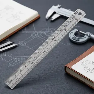 Stainless Steel Non-Slip Ruler Double Sided Scale for Architecture Engineering Drafting, Precision Durable Rust-Proof Metal Rule, DIY Mechanical Design Multi-Function Tool with Anti-Slip Texture and Clear Markings