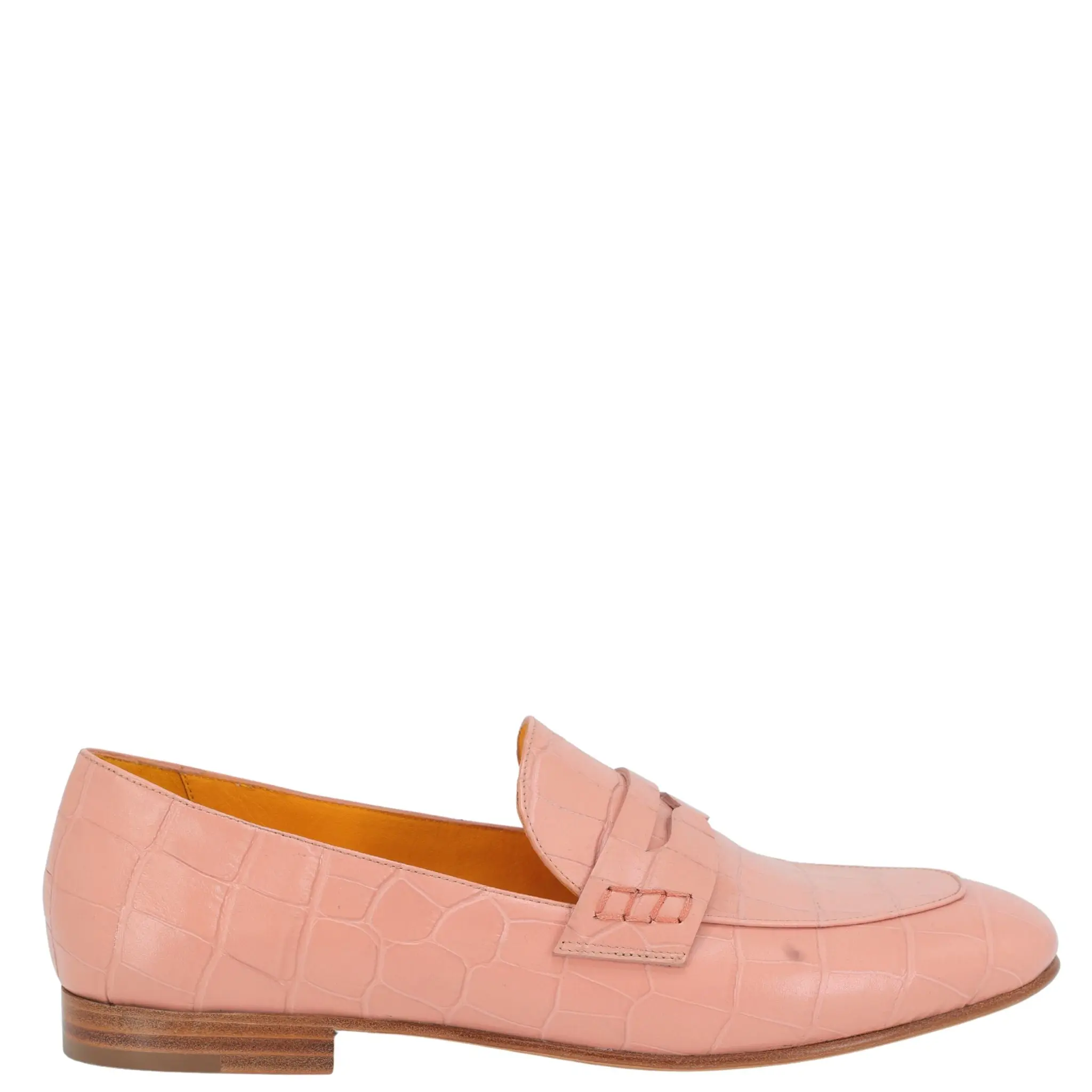Nude Pink Leather Flat Moc Croc Loafer
