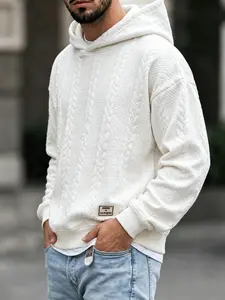 Men’s thick knit long-sleeve hooded pullover — menswear, soft fleece fabric, slim fit, solid color design, casual outdoor top, unisex style, black/light gray/shirt