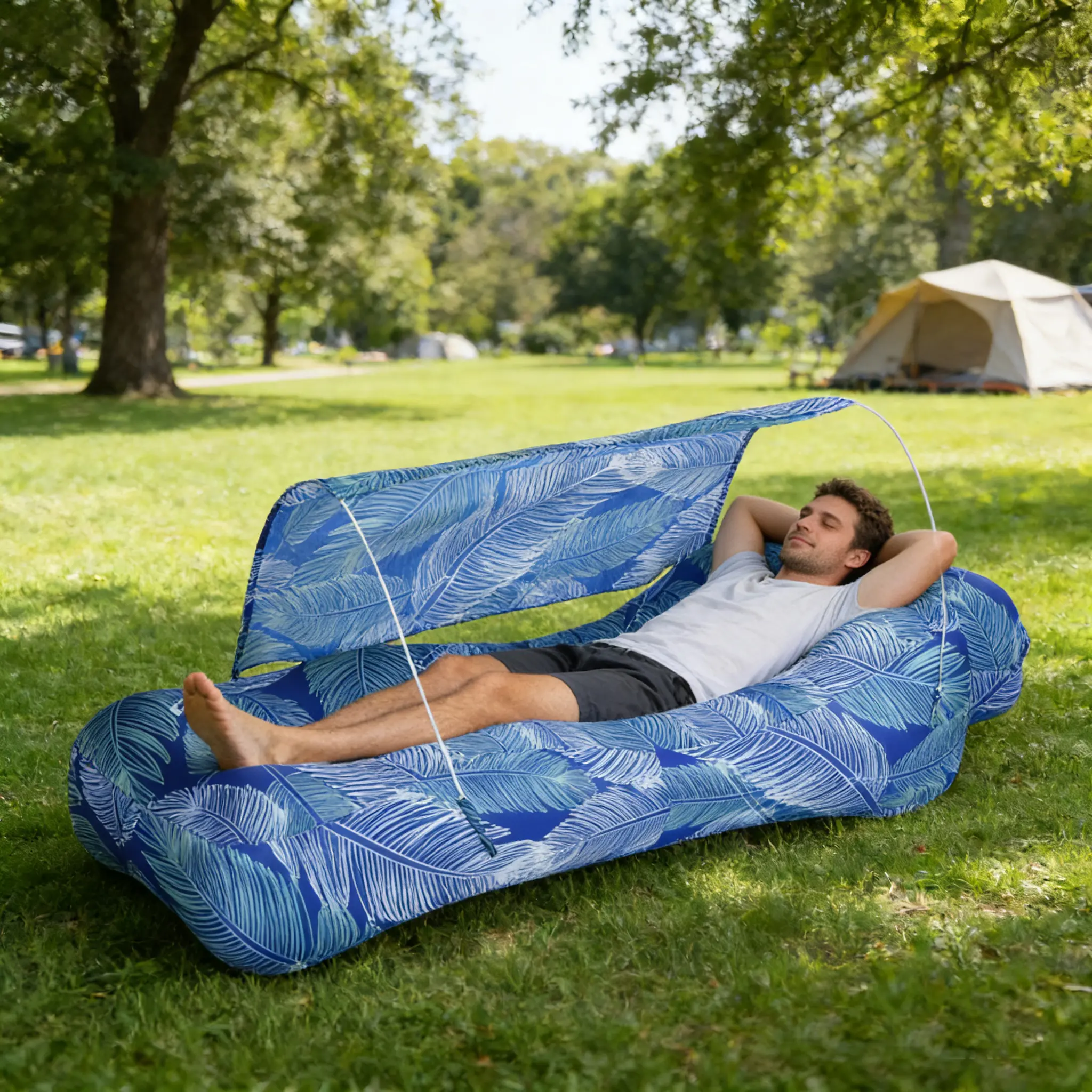 Home Supplies Tropical Polyester Inflatable Couch - Quality Inflatable Bed, Dual-Purpose Land/Water Use Float or Lounge, Blue Feather Comfort, Indoor/Outdoor Air Sofa