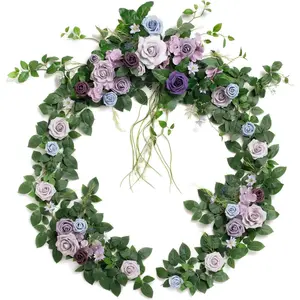 Lings Moment Artificial Eucalyptus Rose Flower Garland Sweetheart Table Wedding Reception Decor Arch Mantle Christmas Backdrop Decoration Purple