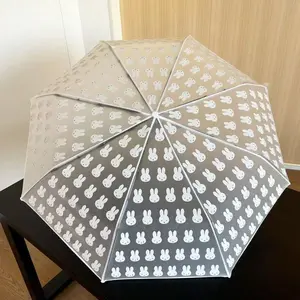 Glossy All-Weather Fresh & Transparent Umbrella with Cute Rabbit Design Fully Automatic Folding Cartoon Style for Everyday Use