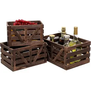 Wooden Storage Crates Set of 3 (L,M,S) Farmhouse Decorative Boxes with Handles for Home Organization & Display