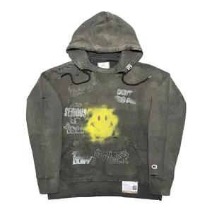 Maison Mihara Yasuhiro Distressed Smiley Face Hooded Black