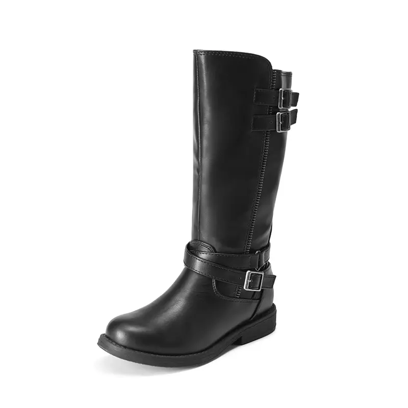 Dream Pairs Girls' Comfortable Knee-High Riding Boots, Synthetic Round Toe with 9" Shaft, Buckle Strap & Side Zipper