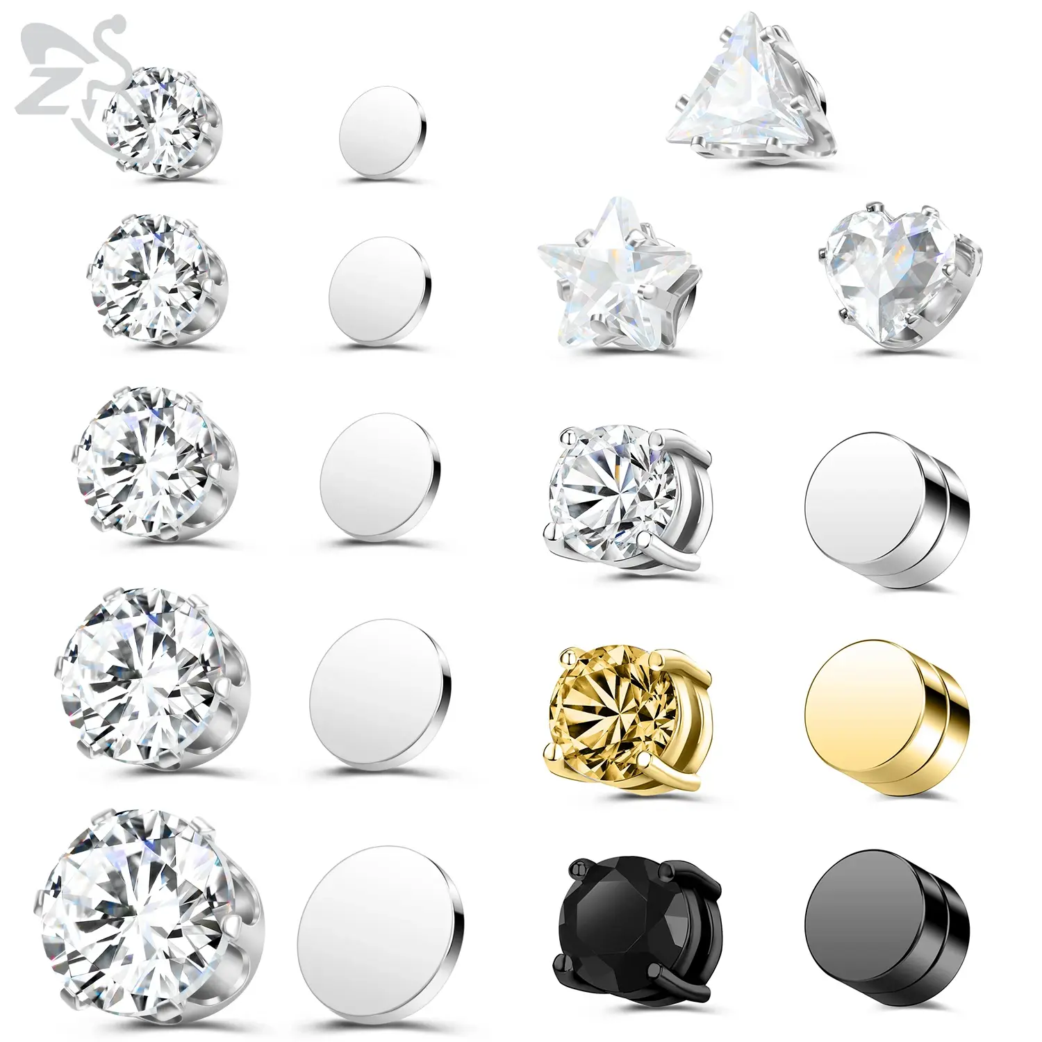 ZS 1 Piece Magnetic Clip-on Earrings Star Heart Shape CZ Crystal Ear Clip No Piercing Ear Stud No Pierced Earring Jewelry 4-8MM