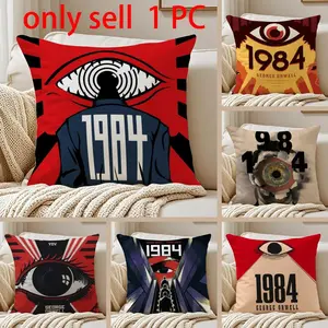 N-Nineteen E-Fighty-Four Pillow Case Anti-dustmite Pillowcase Sofa Cushion Cover with Invisible Zipper Silky Short Plush Polyester Microfiber Fabric White Available in Standard Sizes for Home Bed Use