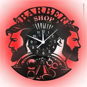 Christmas Theme Barber Shop Vinyl Wall Clock - Silent Digital Display, Ideal for Men's Home & Barber Shop Decor, Battery Not Included, LED Display Clock