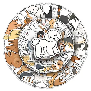 50pcs Original Dog Breed Stickers, Cute Cartoon Puppy with English Names, Waterproof Decals Accessories for Phone Case & Journal Decor