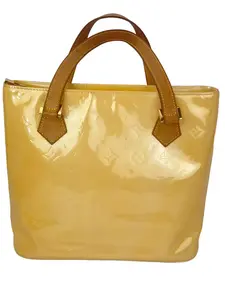 Pre-owned Louis Vuitton Patent leather Shoulder Bags Houston Vernis Yellow Shoulder Bag