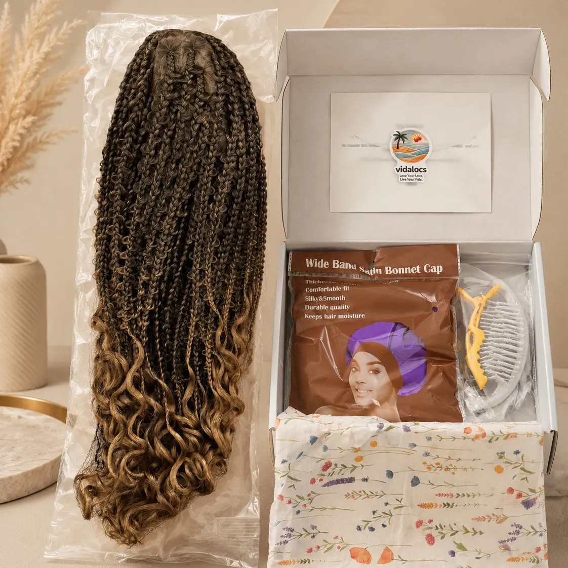 Vidalocs Boho Knotless Braids Wig | Full Lace 24" Pre-plucked with baby hair, glueless-friendly, pre-cut lace, lightweight vacation hair.