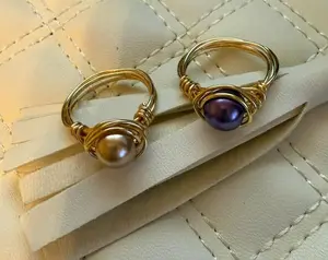 Handcrafted Wire-Wrapped Bead Ring with Gold Wire, Minimalist Elegant Jewelry for Women, Handmade Gift