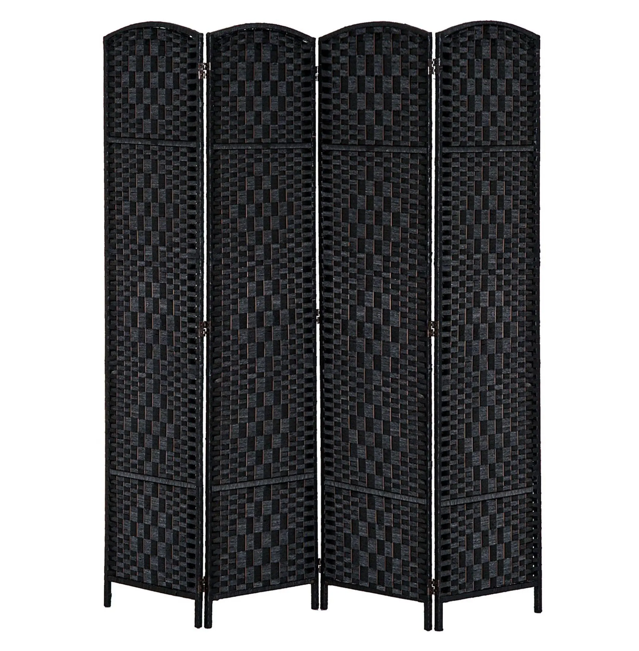 Wicker Room Divider 6ft Tall - 4 Panel Folding Privacy Screen - Black Rattan Decor