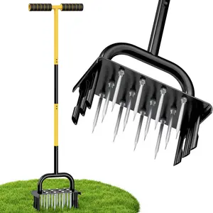 【FathersDayGift】SUNCOZE 2-in-1 Lawn Aerator, Aerator Tool with 12 Spikes & 6 Hollow Tines, Yard Grass Aerator for Lawn, Tools for Yard, Lawn Aeration, Garden Tool