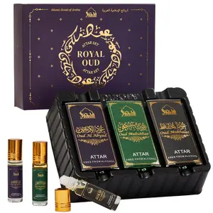 Dukhni Royal Oud Attar Oil Set | Pure original Oudh oil, Luxurious Islamic fragrances, Eid & Ramadan gifts for men and women | 3 assorted mini roll on perfume scents x 6ml | Arabic oudh oil, Unisex Arab perfumes