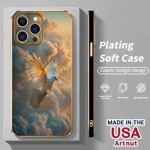 Phone Case Compatible with iPhone 16 Pro Max 15 14 Plus 13 12 11 Promax X XS XR xsmax Angel White Dove Pattern Luxury Golden Edge Electroplated TPU Camera Lens Protective Cover Gift