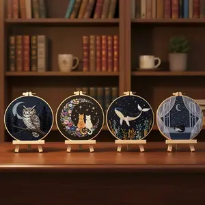 Beginner Embroidery Craft Kit, Elegant Cross Stitch Set, Starry Animal Design, DIY Embroidery Supplies, Includes Fabric, Thread, Needle, Instructions