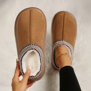 Versatile Winter Slipper Boots - Women's Indoor/Outdoor Shoes with Grippy Sole Winter Warm Mini Snow Boots Camel