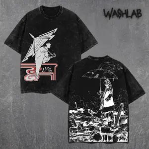 Retro Gachiakuta x Rudo & Enjin Graphic Tee Double Sided Print Oversized Acid-Washed Heavyweight Cotton T-Shirt – Unisex Anime Tee, Perfect Gift for Anime Fans and Lovers Menswear Tops