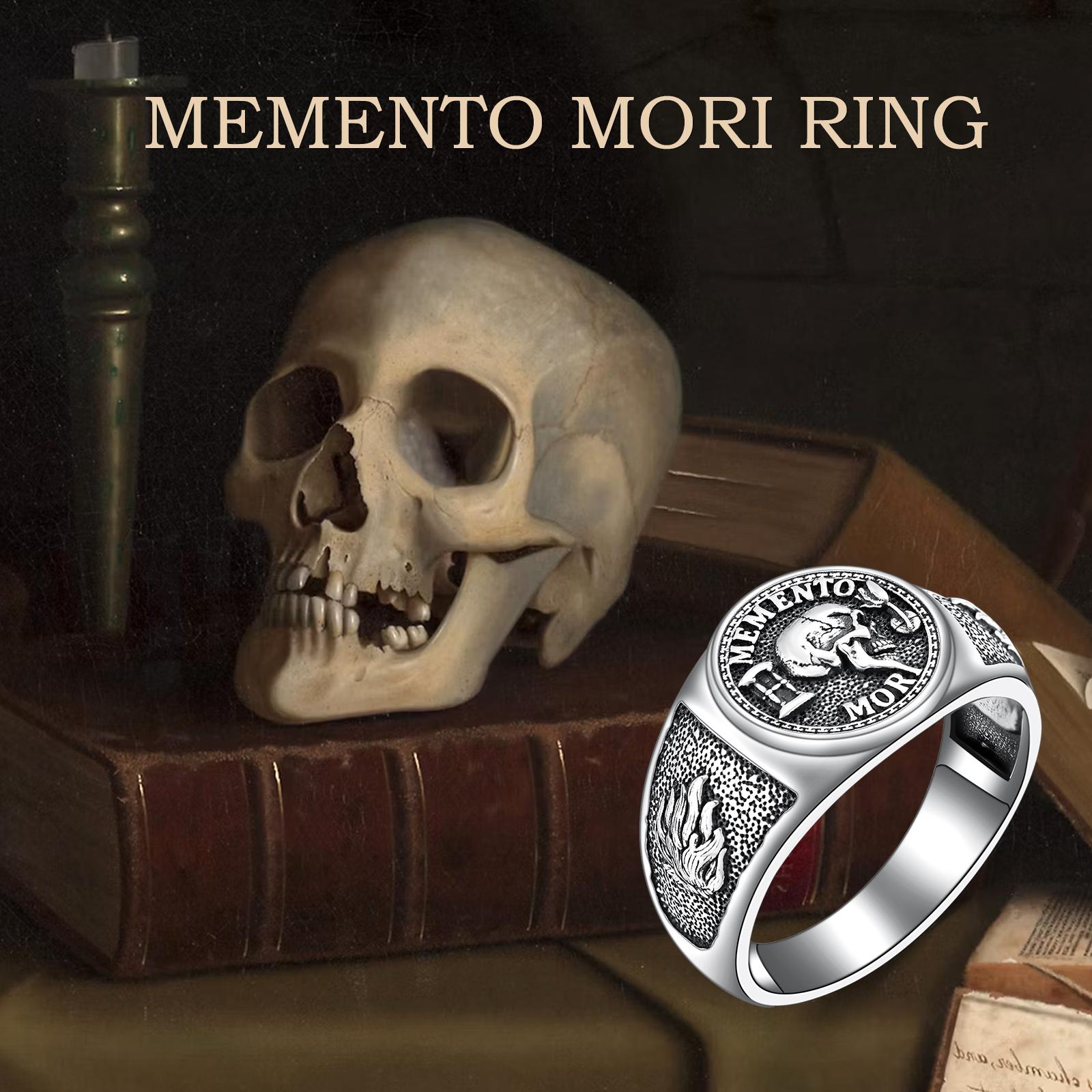MEIDERBO Jewelry Memento Mori Signet Rings 925 Sterling Silver Gothic Skull Ring Stoic Momento Mori Jewelry Gifts for Men Women