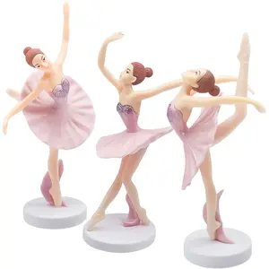 3 PCS Dancing Ballerina Girl Figurine, Ballerina Figurine Cake Topper, Pink Girl Figure Cake Decoration