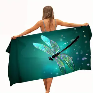 1 Piece Green Dragonfly Print Breathable   Insect Themed Soft Lightweight Bath  Super Absorbent Ideal For Travel Swimming Bathing Camping Seaside Vacation Nice Gift For Family Friends And Lovers tea beach towel fdt bathroom multifunctional