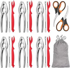 20-piece Seafood Tools Set includes 6 Crab Crackers, 6 Lobster Shellers, 6 Crab Leg Forks/Picks and 2 Seafood Scissors & Storage Bag - Nut Cracker Setv