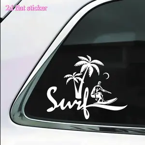 1PC Street Trendy Coastal Surf Logo Sticker Stick on car windows or surf gear bags, this white silhouette + handwritten "Surf" decor instantly has a leisurely healing vibe, surf enthusiasts can use it as a super coastal vacation stylish trendy decoration