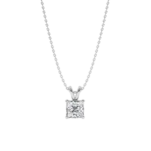 Earth Shine Jewels Princess-Cut Diamond Silver Solitaire Pendant Necklace Elegant Simple Design