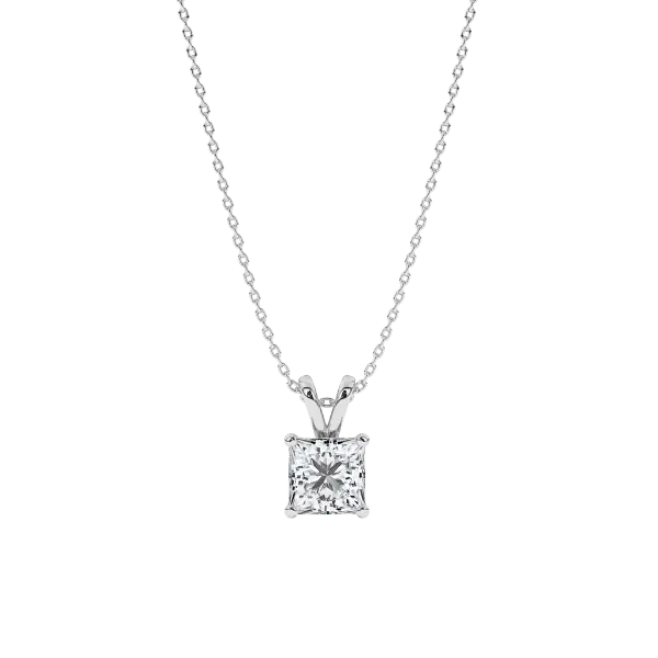 Earth Shine Jewels Princess-Cut Diamond Silver Solitaire Pendant Necklace Elegant Simple Design