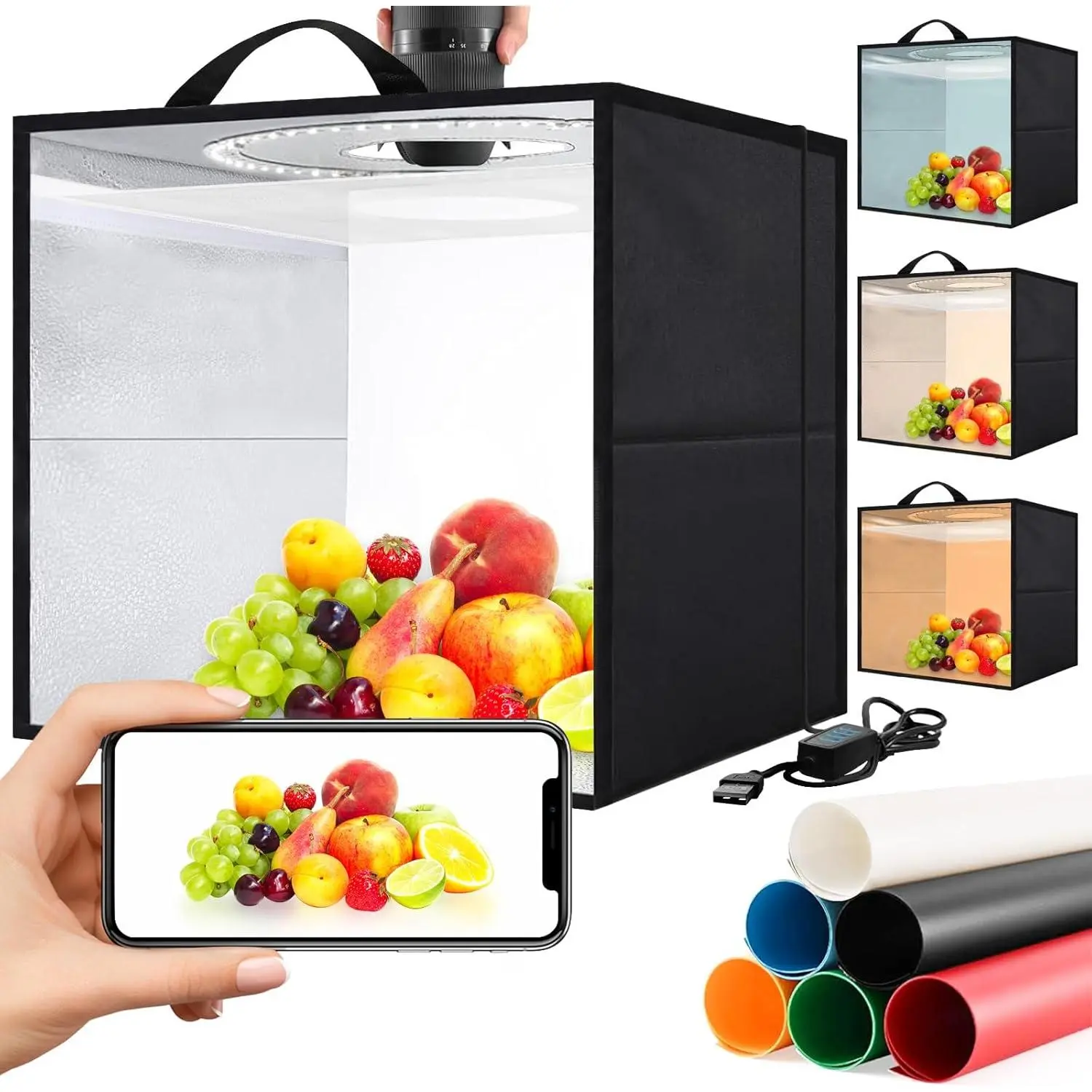 Light Box,Light Box Photography,16"x16"Photo Box,Photo Light Box,Product Photography Light Box with CRI >95,120 LEDs Lights,6 Photo Backdrops for Product Display