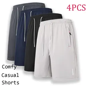 Pack of 4 men’s solid-color  with zipper pockets and drawstring; everyday men’s bottoms; sporty  elastic-waist pocket shorts; spring/summer shorsan ideal choice for daily  wear and sports outfits.wim trunk shorts men's Quick-Dry Casual Breathable deal