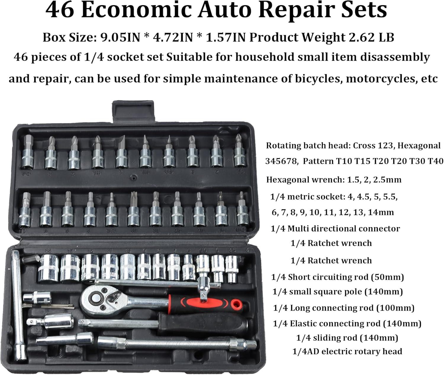 45 Pieces Socket Set with Bit Socket Set Metric and Extension Bar for Car Bicycle Motorcycle Repair and Home Use with Storage Case Tool Kit
