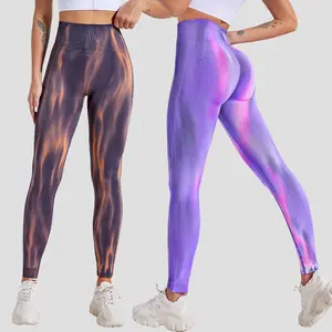 Women's Tie Dye Aurora Sporty Sports Bottoms, Seamless High Waist Yoga Pants with No Front Seam, Butt Lifting Stretch Leggings for Running, Gym