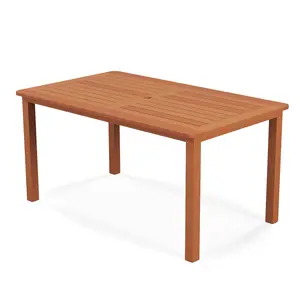 COSTWAY - Patio Outdoor Solid Wood Dining Table with Umbrella Hole for 6