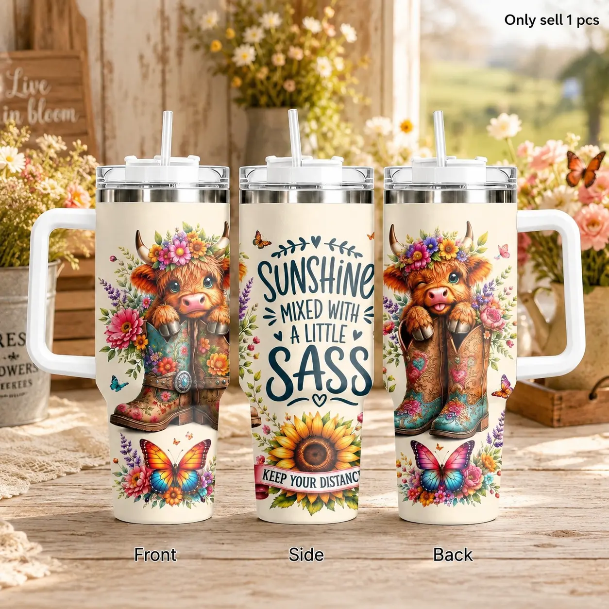 GuLuBoo Baby Highland Cow Sarcasm Vacuum Flasks 40oz Stainless Steel Insulated Tumbler, Leak-proof Travel Mug with Straw, Portable Water Bottle for Coffee, Gym & Office, Creative Drinkware Cup Ideal Holiday Gift