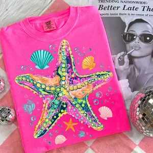 Comfort Colors Preppy Starfish Coquette Graphic Tee, Aesthetic Retro Floral Summer Shirt, Girly Whimsical Ocean Spirit Apparel, Trendy Beach Vibe Top